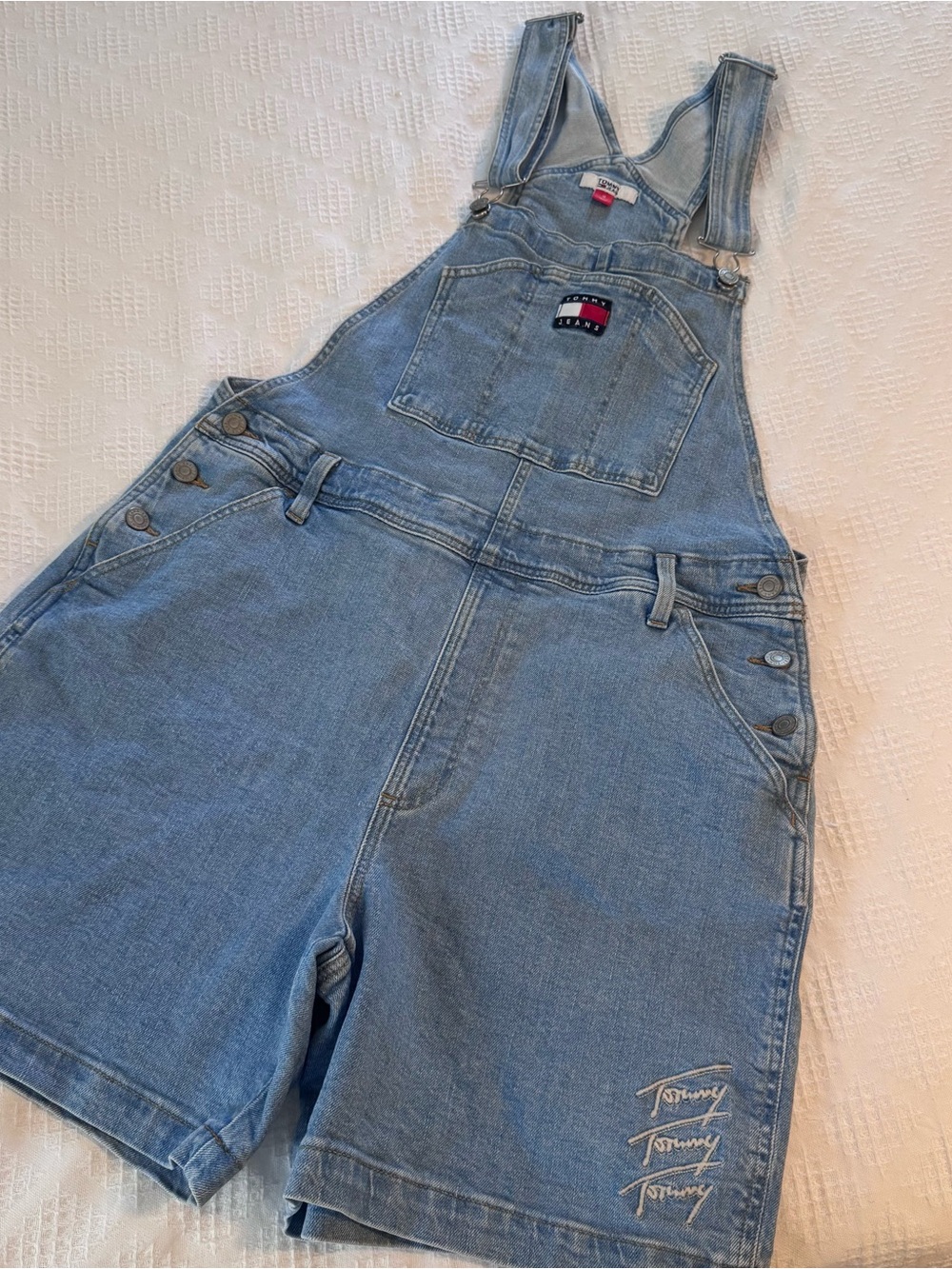Vintage 90s Tommy Jeans Light Wash Denim Short Overalls